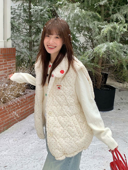 Kawaii White Vest Polka Dots Daily Reversible Buttons - Heart