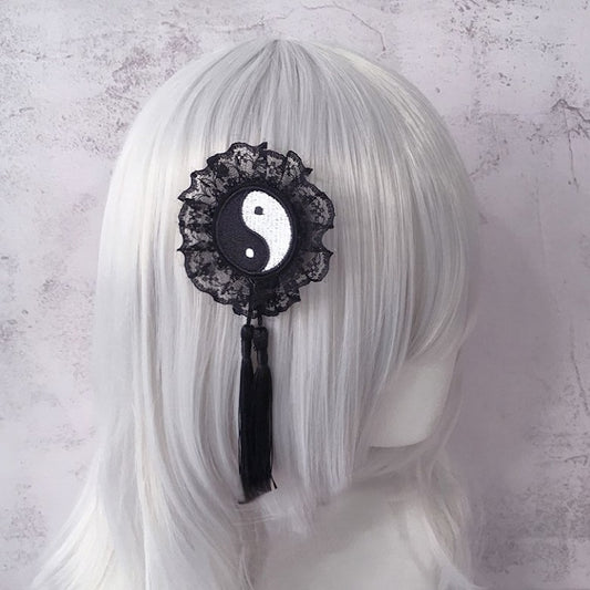 Trim Lace Tassels Black Cheongsam Hairclip Tai Chi