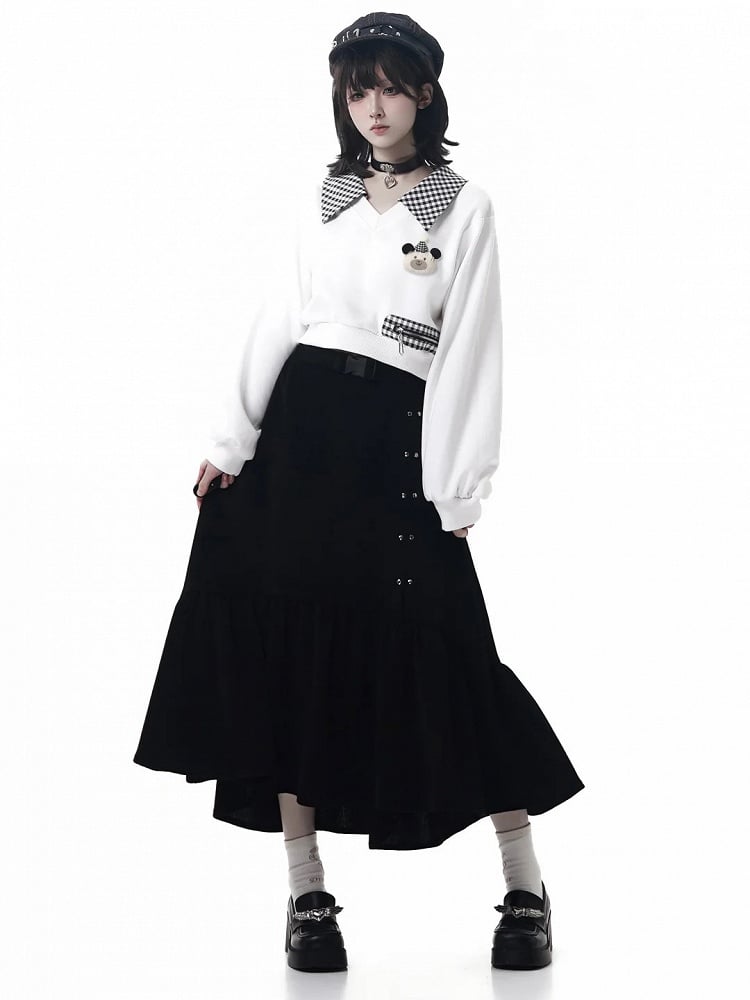 Ruffle Hem with Skirt Maxi High-Low Black
