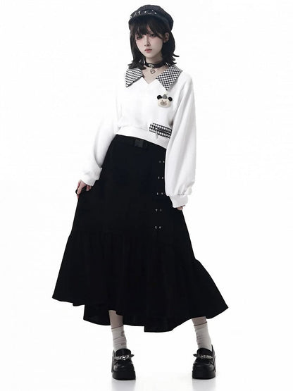 Accents with Plaid Sweatshirt Cropped White