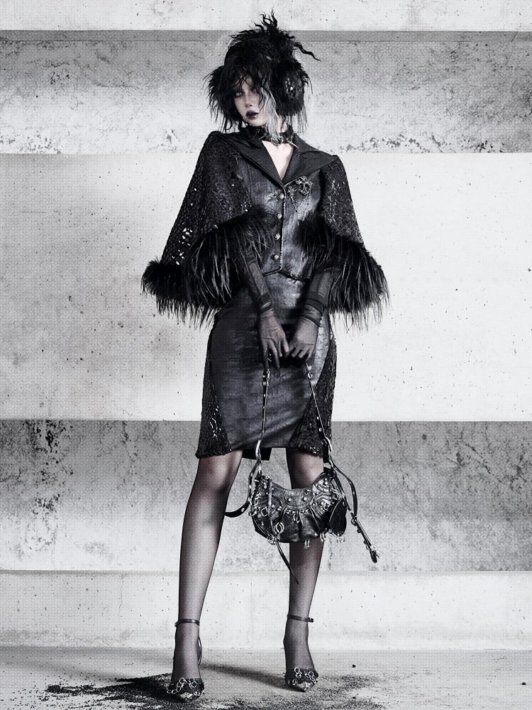 黒のふわふわカフスゴススタイルグローブ