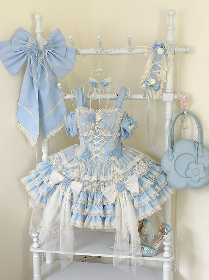 Hanayome Dress Fairy Jumper Tiered Skirt Hem Princess Blue Lolita Flower