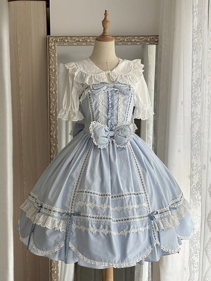 パンスリーブカラーのピーターコットンショートホワイトブラウス