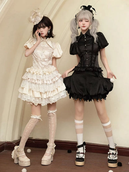 Clown-Outfit + Shorts, Pumphose, Kragen, spitzes Hemd, Lolita-Zirkus, Strumpfbänder, Ouji Apricot Vibes –