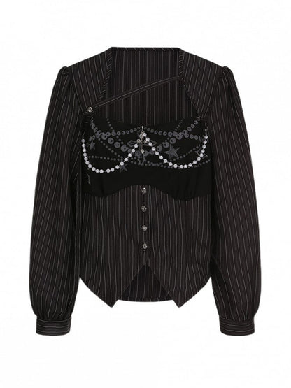 Charms Plus with Striped Y2K Chains Size Top Black Gothic Cross Bead