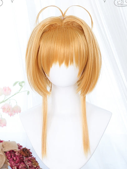 Kurze Perücken glatt mit 40–45 cm gelbem/braunem Pony