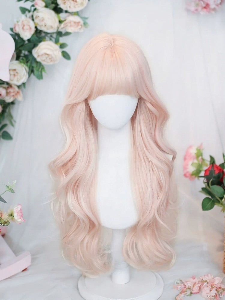Pink Wavy Curly Wig with Air Bangs 65cm - Dalao Home