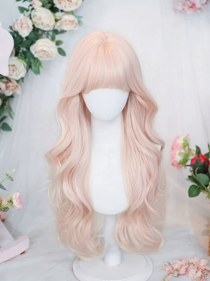 Pink Wavy Curly Wig with Air Bangs 65cm - Dalao Home