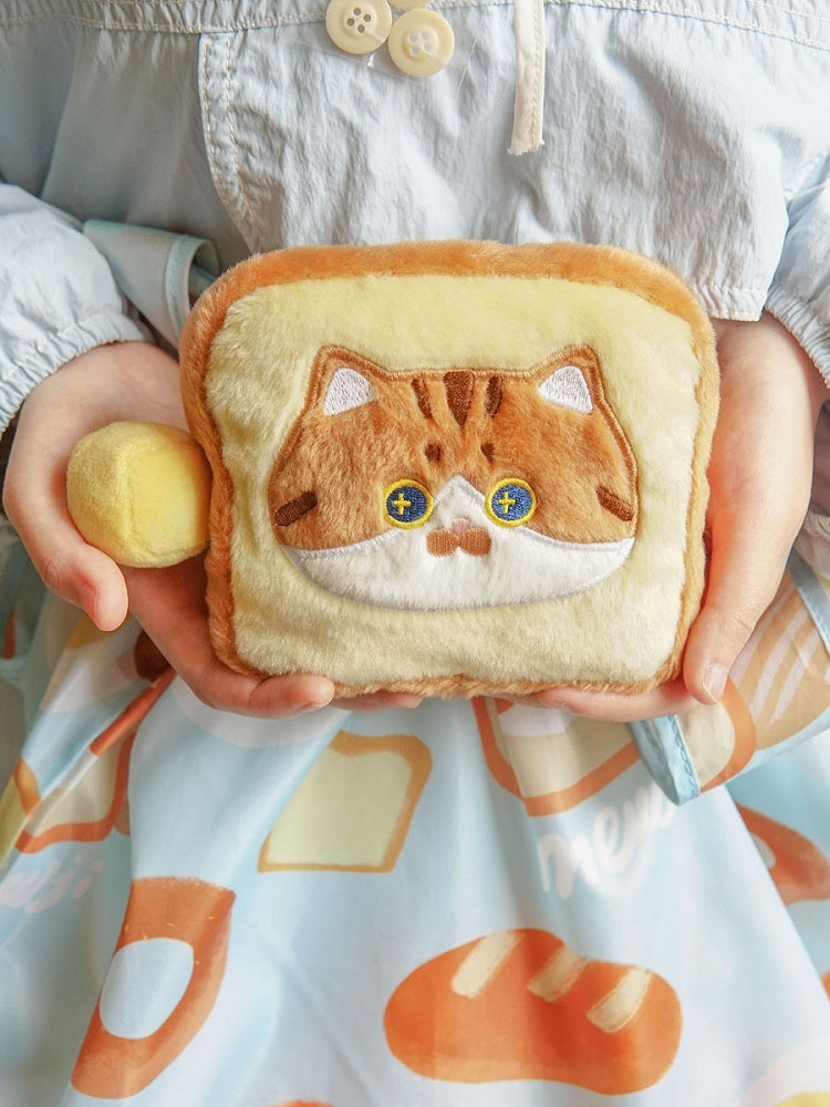 かわいい猫とパンのプリントのブルーショルダーバッグ