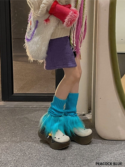 Knitted Cuff Leg Warmers Options Fuzzy 12 Color