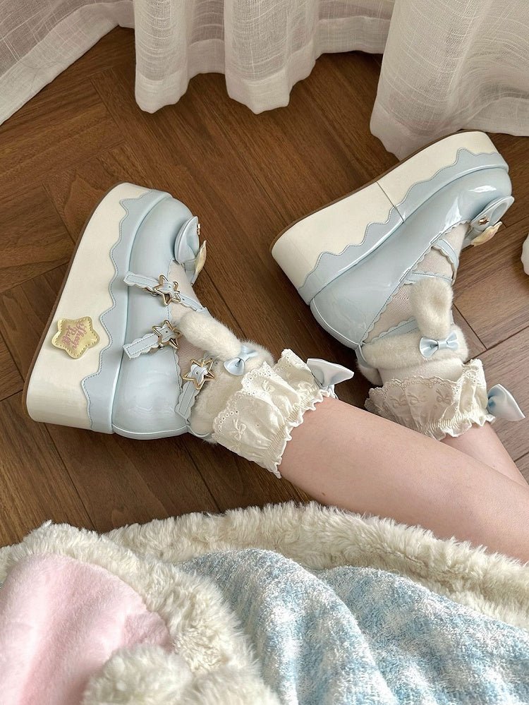 Mary Blue Lolita Janes Sweet Elements Design Starry Crisscross Night with Platform