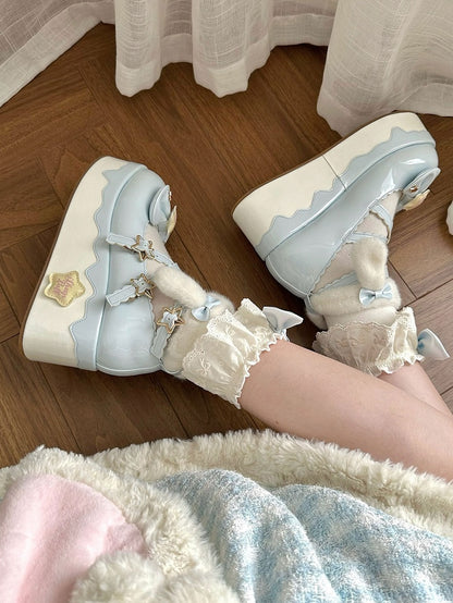 Mary Blue Lolita Janes Sweet Elements Design Starry Crisscross Night with Platform