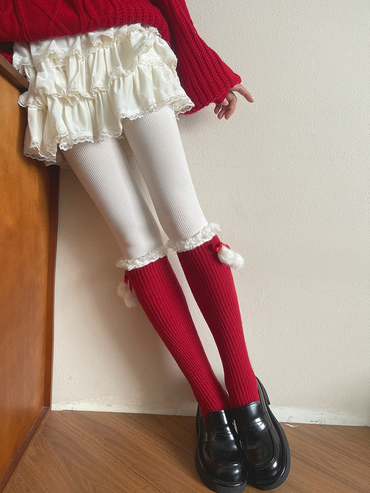 Decoration Curly Colors Fur with Socks 3 Calf Ruffle Pom-Pom