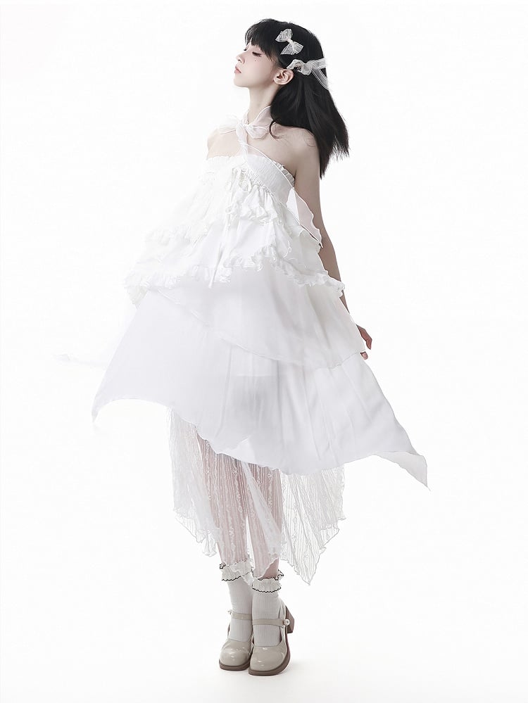 スカート ホワイト ウエストゴム ハンカチ裾 レース