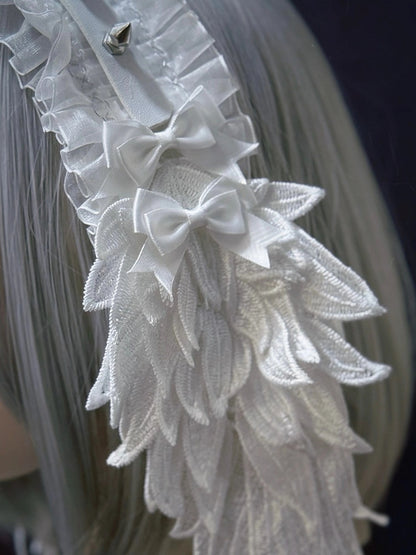 Style with Wing Rivet Leather Hairband Dark Angel Strap Alternative White