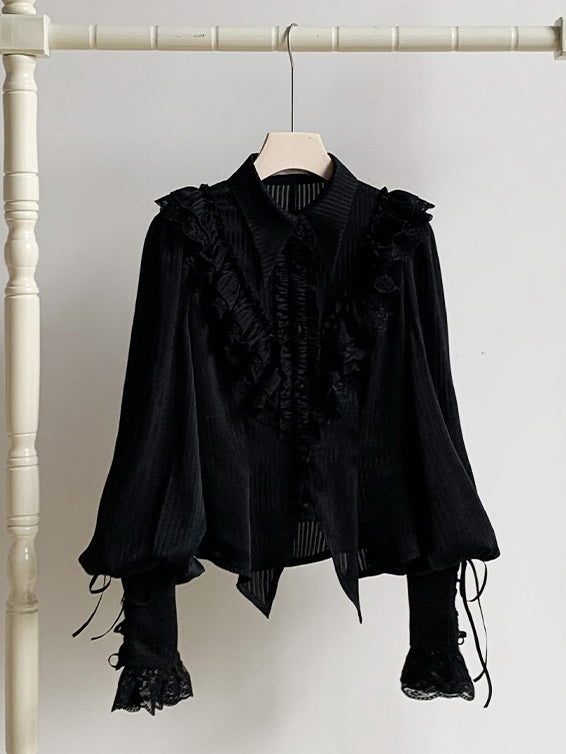 Collar Sleeves Lolita Black Shirt Gothic Pointed Long Foldover