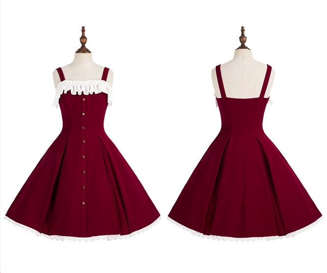 Kleid Fit Lolita Slim Fashion Taille Rot Elegant