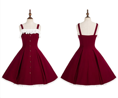 Kleid Fit Lolita Slim Fashion Taille Rot Elegant