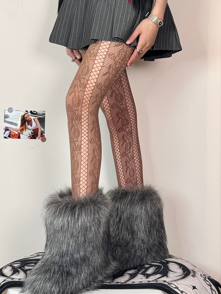 Strumpfhose Cut-out Rosette Schwarz/Weiß/Braun/Lila Y2K Design Muster