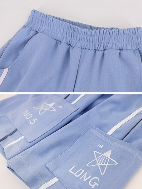 with Shorts Waist Elastic Light Blue Tenshi Patch Pockets Kaiwai