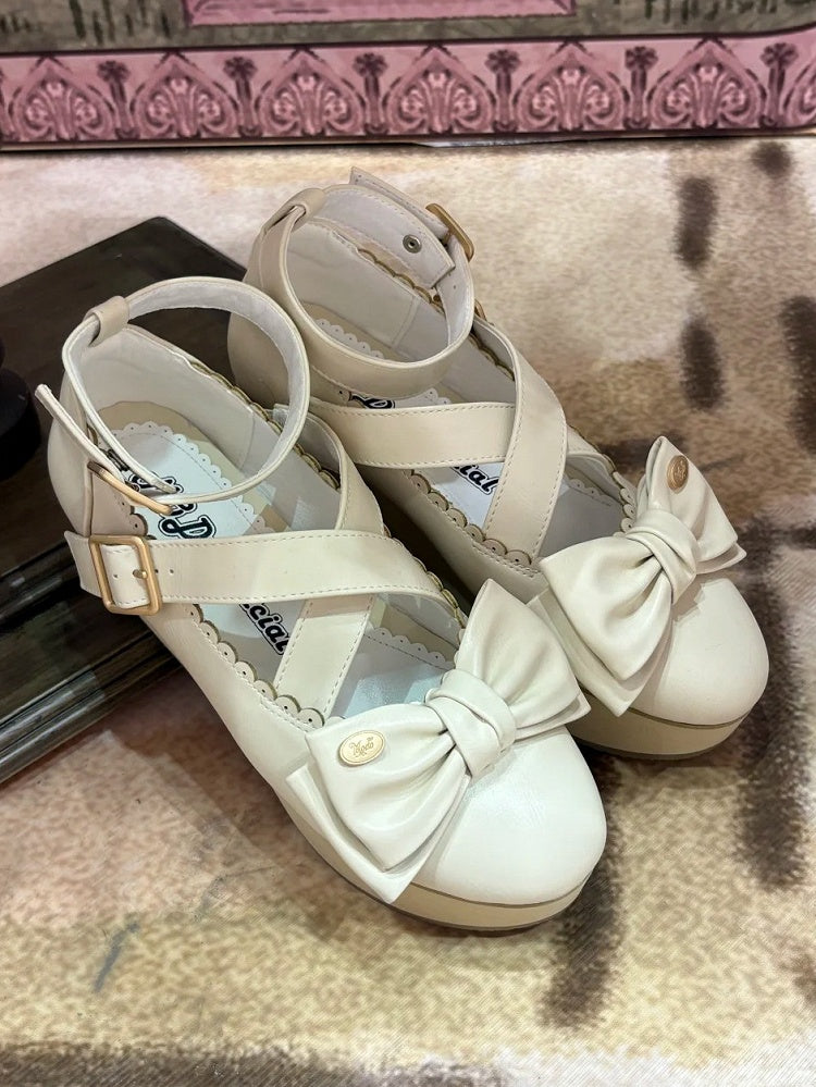 Off-white Shoes Top Bow - Crisscross Lolita Platform Design