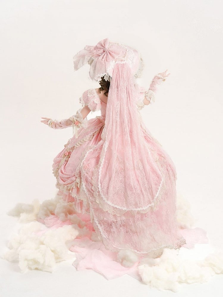 Version Details Ruffles Hanayome Pink Short with and Layered Hime Gown Bow Lace Lolita Off-Shoulder