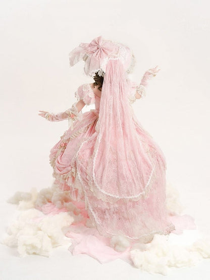 Version Details Ruffles Hanayome Pink Short with and Layered Hime Gown Bow Lace Lolita Off-Shoulder