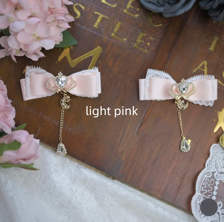 Kei Moon Jirai 6 Hairclips Bowknot Colors Crown Rhinestone with Teardrop Charm