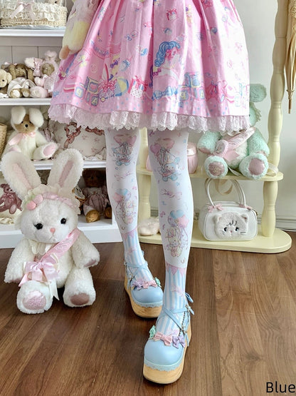 Print Pink/Blue/Green Tights Lolita Cute Balloon Bunny Velvet