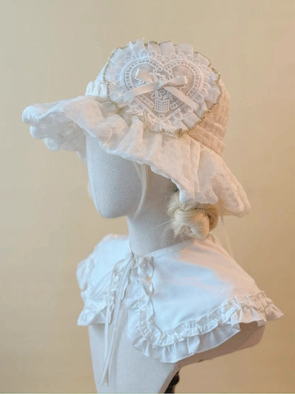 Appliqué White Off Sun Lace Heart Hat