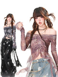 Top Drawstring Purple/Gray Off-the-shoulder Neckline Design Glamorous
