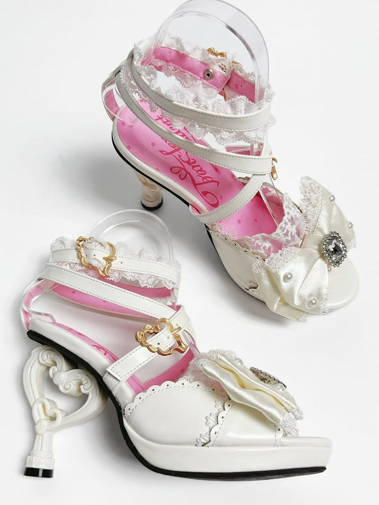 Fashion Gyaru Sandals High Heart-shaped Heels White