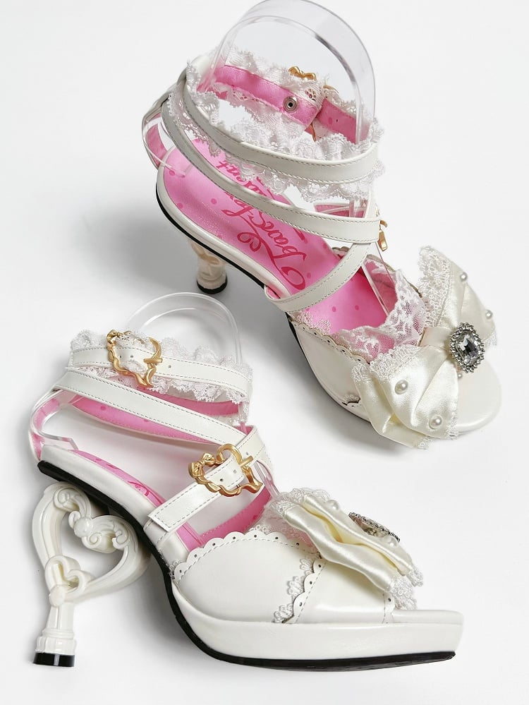Fashion Gyaru Sandals High Heart-shaped Heels White
