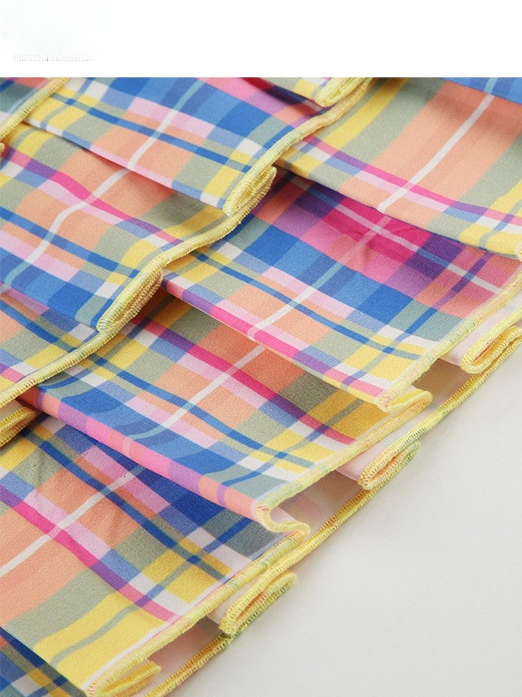 Drucken Bunter Rock Y2K Plissee Muster Plaid Buchstabe