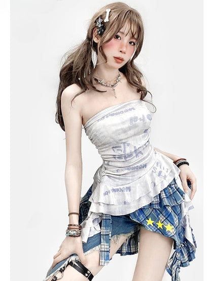 Print Glamorous Bittersweet Letter White with Top Strapless Asymmetrical Hem