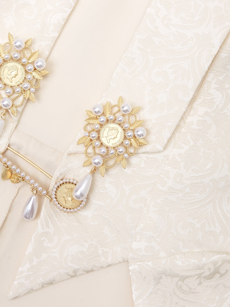 Ivory Asymmetric Split-Tail Waistcoat with Ornate Pin Closure - DevilInspired Exclusive Collection