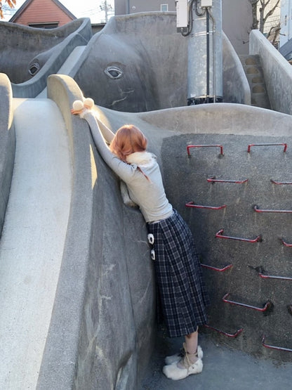 Print Long Sleeve Top Ring and with Gray Fuzzy Pom-Pom Trim Angel