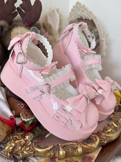 Rose - Chaussures Mary Jane à Nœuds avec Plateforme Élégante