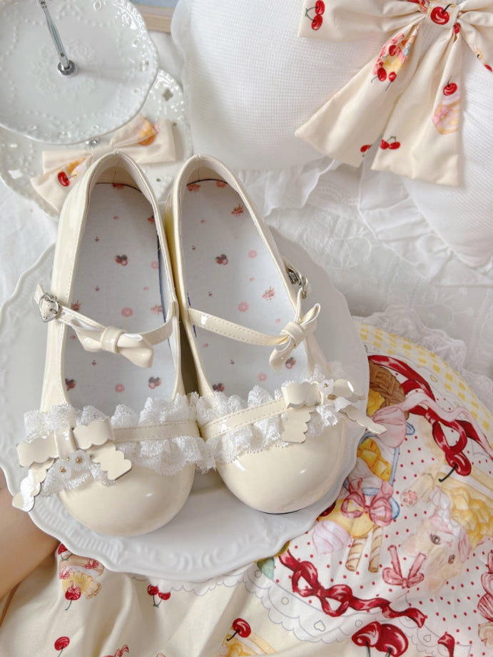 Bow Leather Mary PU Yellow with Flat Lolita Janes Sweet in