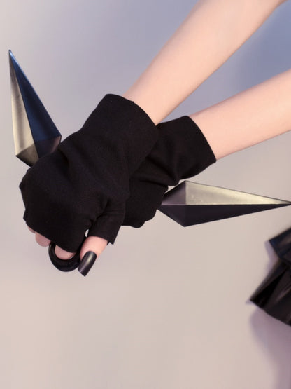 ブラックサイバーパンクゴシックフィンガーレスグローブ