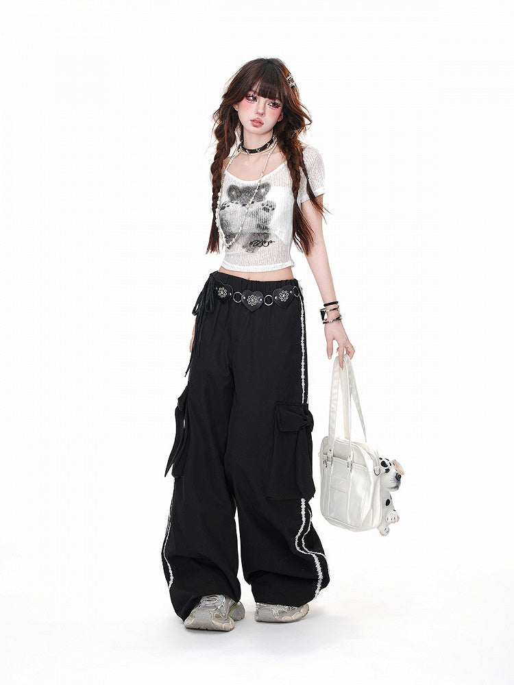 Adorable Puppy Print Glamorous Cropped T-Shirt Brown/White Semi-sheer