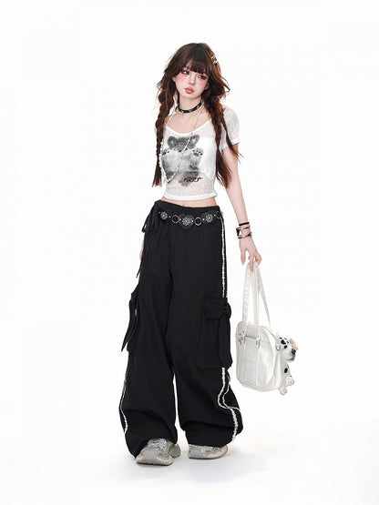 Adorable Puppy Print Glamorous Cropped T-Shirt Brown/White Semi-sheer