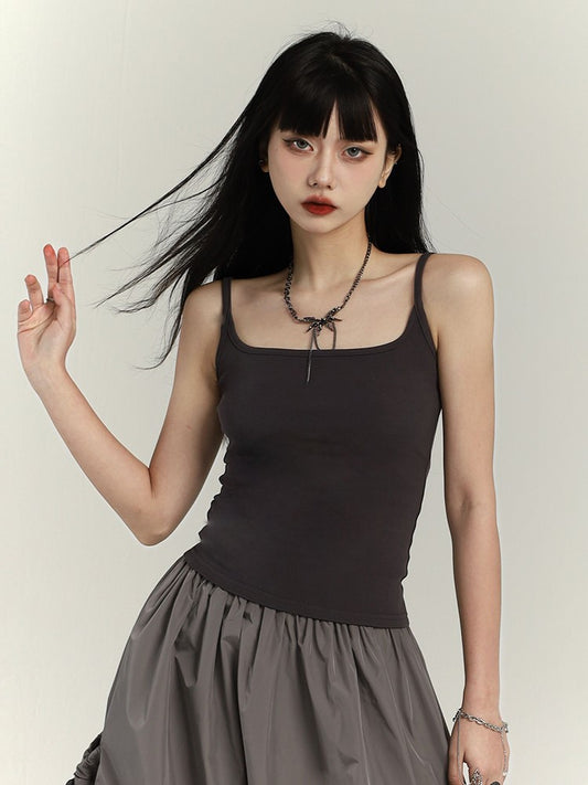Top Waist-Length Slim-fitting Gray Tank Punk