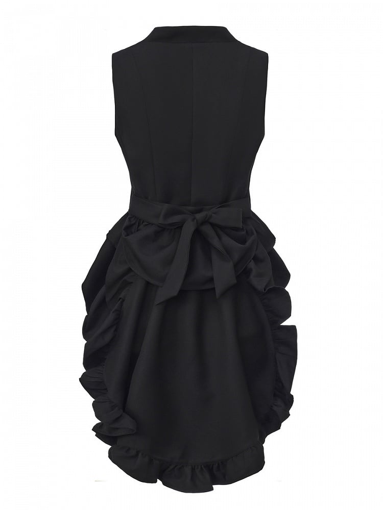 Collar Lapel Ouji Detail Waistcoat Ruffle Train Lolita Detachable Black with