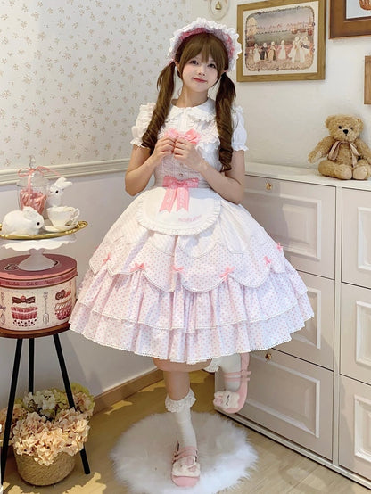 Lolita Jumper School White Pattern Pink Skirt Dress Polka Dots Old Stripes and