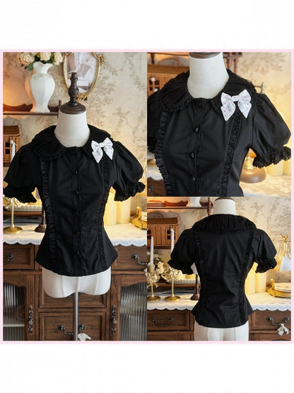 Peter Pan Collar Lace Blouse in Black - sedef