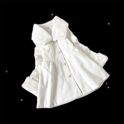 ジライケイ ピンク 地雷風 ウールコート（プラッシュカラー＆カフス付き）