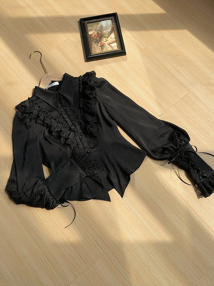 Collar Sleeves Lolita Black Shirt Gothic Pointed Long Foldover