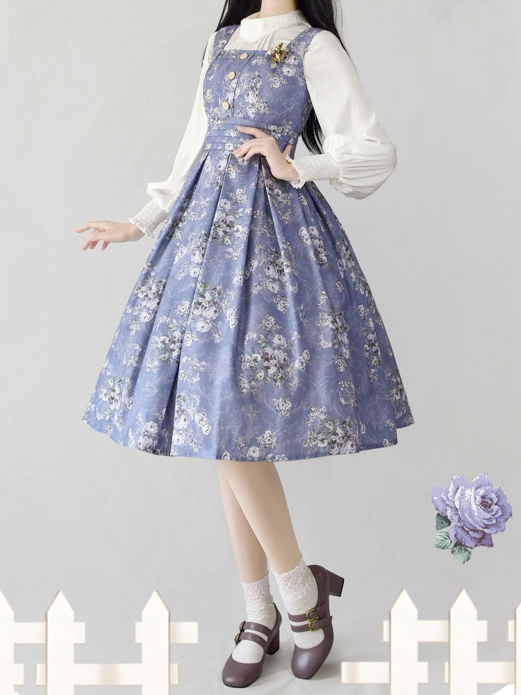 Purple Rosette Print Square Neckline Elegant Classic Lolita JSK Dress