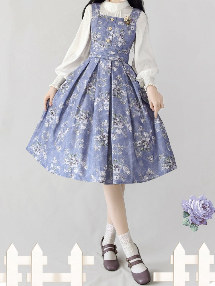 Purple Rosette Print Square Neckline Elegant Classic Lolita JSK Dress